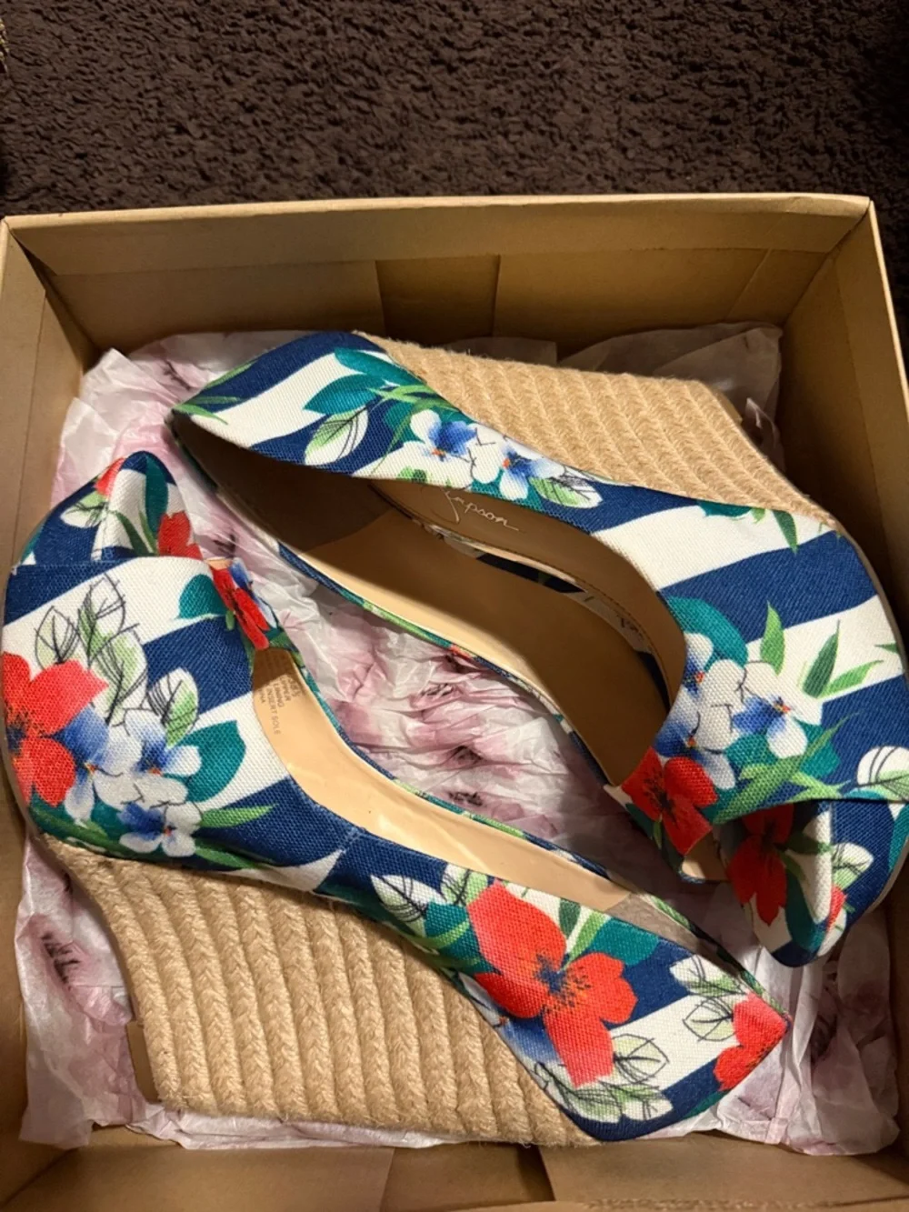 Jessica Simpson Navy Floral Espadrille Wedge Heels - Picture 3 of 8
